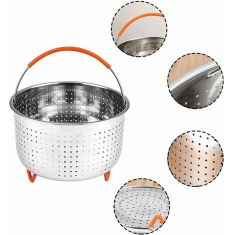 Stainless Steel Steamer Basket, 3L Vegetable Steamer Basket, Pressure Cooker Steamer Basket, Instant Steamer Basket, With Silicone Covered Handle, For Cooking Vegetables And Foods 2 Stainless Steel Steamer Basket, 3L Vegetable Steamer Basket, Pressure Cooker Steamer Basket, Instant Steamer Basket, With Silicone Covered Handle, For Cooking Vegetables And Foods - Image 2