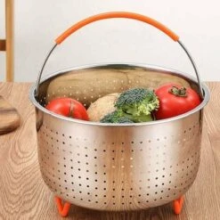 Stainless Steel Steamer Basket, 3L Vegetable Steamer Basket, Pressure Cooker Steamer Basket, Instant Steamer Basket, With Silicone Covered Handle, For Cooking Vegetables And Foods 7 Stainless Steel Steamer Basket, 3L Vegetable Steamer Basket, Pressure Cooker Steamer Basket, Instant Steamer Basket, With Silicone Covered Handle, For Cooking Vegetables And Foods -Small Appliances Store 97453475 3