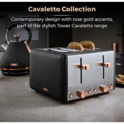 Tower Cavaletto Pyramid Kettle And 4 Slice Toaster Set Black -Small Appliances Store 98481184 4