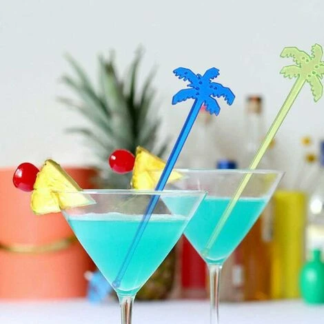 Plastic Drink Stirrers Tropical Palm Cocktail Stirrers Stirrer Sticks Set Of 50 (Mixed Colors) 2 Plastic Drink Stirrers Tropical Palm Cocktail Stirrers Stirrer Sticks Set Of 50 (Mixed Colors) - Image 2