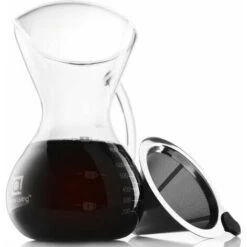 1 Pack Pour-Over Coffee Maker Set With Coffee Measure And Cork Stopper - Stylish Drip Coffee Maker With Glass Carafe And Permanent Stainless Steel Filter (500ml) -Small Appliances Store 99502421 4