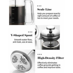 300/600ml Double Wall French Press Coffee Maker Heat Resistant Borosilicate Glass With High Density Stainless Steel Filter, 300ml - 300ml -Small Appliances Store 99563224 3