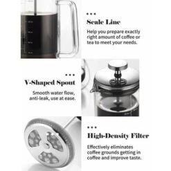 300/600ml Double Wall French Press Coffee Maker Heat Resistant Borosilicate Glass With High Density Stainless Steel Filter, 300ml - 300ml -Small Appliances Store 99574038 3