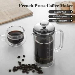 300/600ml Double Wall French Press Coffee Maker Heat Resistant Borosilicate Glass With High Density Stainless Steel Filter, 300ml - 300ml -Small Appliances Store 99574038 4